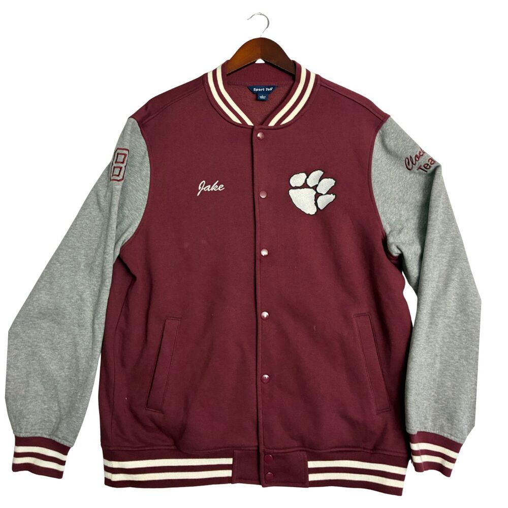 Sport-Tek Varsity Jacket Mens L Maroon Gray Personalized Jake Team 10 88
